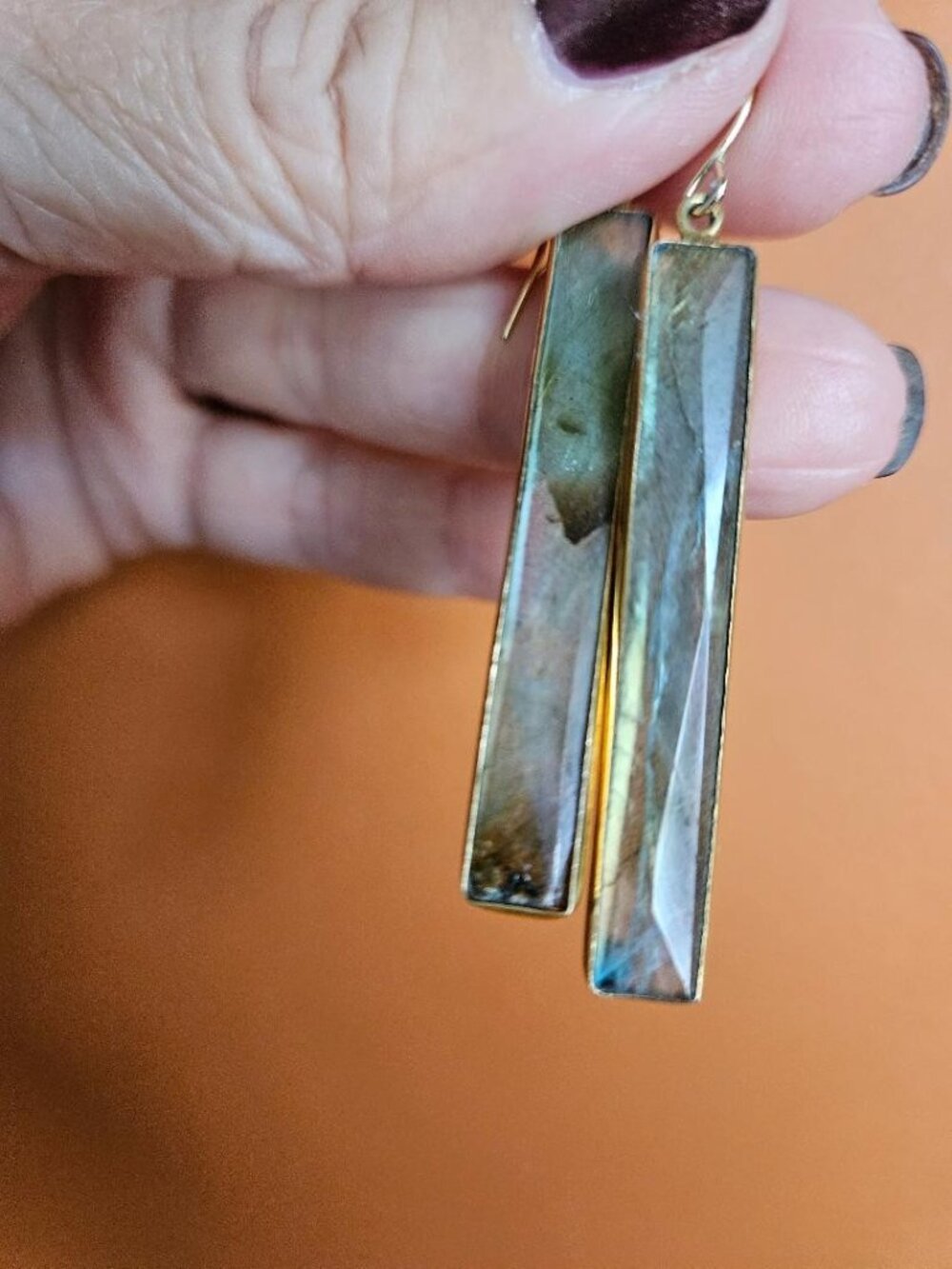 Long Labradorite Statement Earrings - Picture 6 of 8